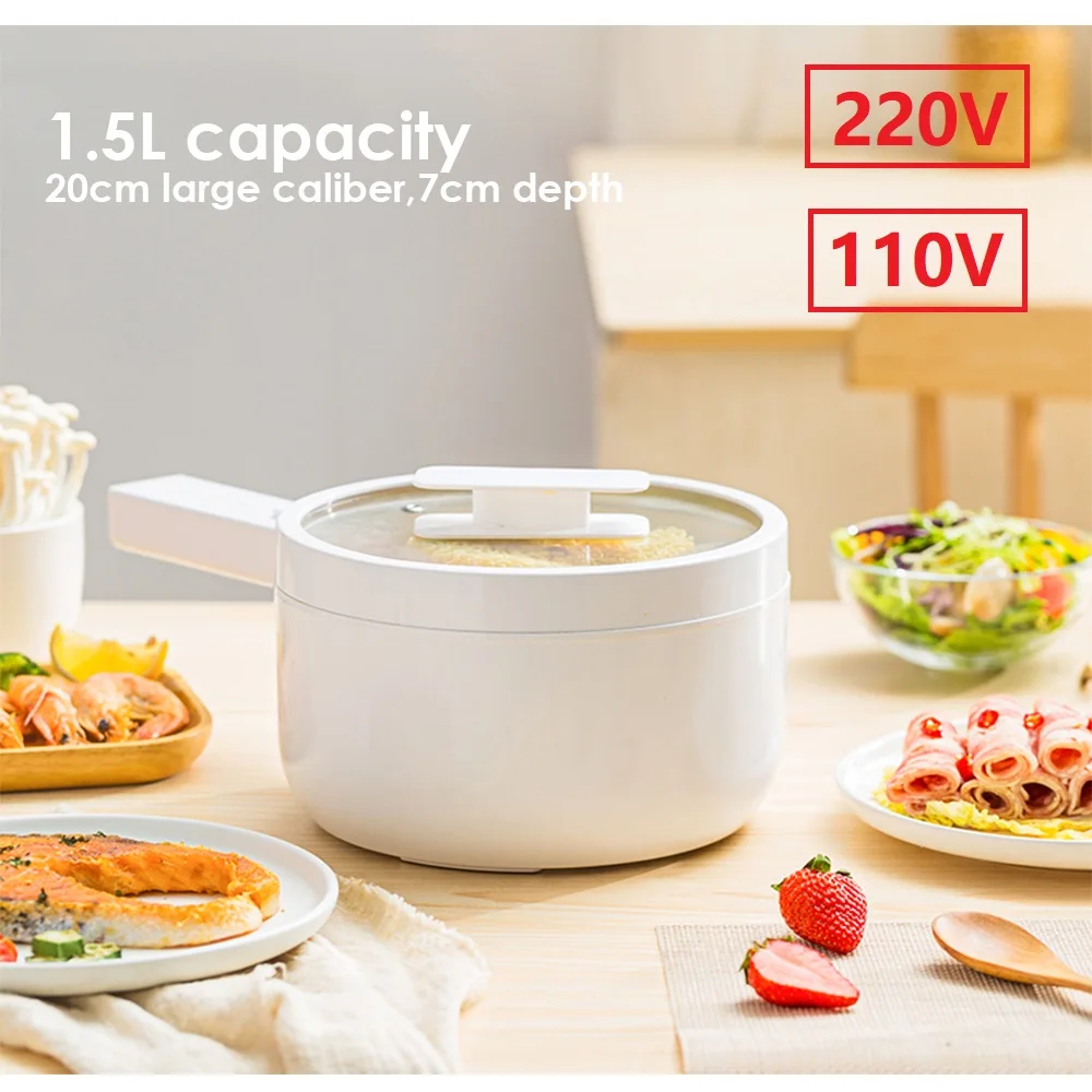 Multi Electric Cooker 1.5L Household Multifunction Fry Stew Steam Cooking Pot Mini Electric Skillet Rice Cooker 220V 110V