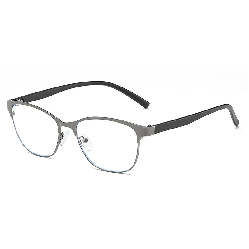 VIVIBEE 2025 Business Style Reading Glasses +150 Men Metal Grey Frame Blue Light Blocking Clear Lens Square Eyeglasses +250 2