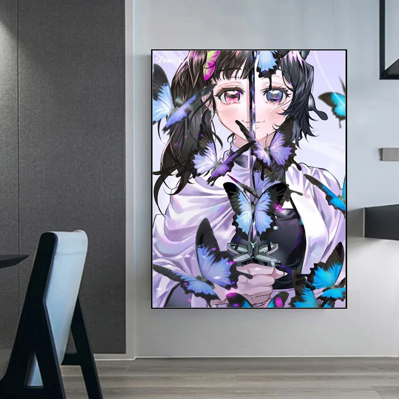 5D Demon Slayer Anime Diamond Art Painting Kits Cartoon Girl Shinobu Kochou  Cross Stitch Embroidery Picture Mosaic Bedroom Decor