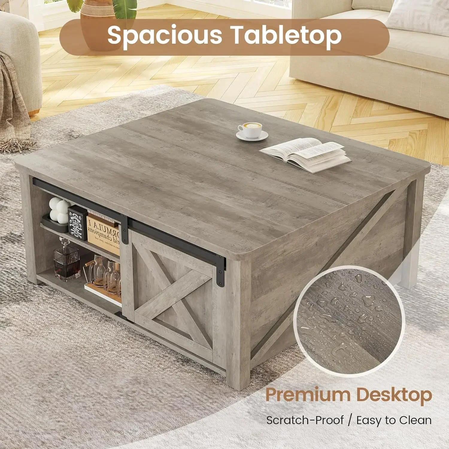 31.5" Lift Top Coffee Table with Storage, Square Coffee Table for Living Room, with Large Hidden Storage Compartmen