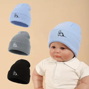 2pcs/Set Adorable Baby Dinosaur Knit Beanie Hats - Soft, Warm, and Cozy Toddler Winter Headwear for Boys and Girls - Perfect for 1