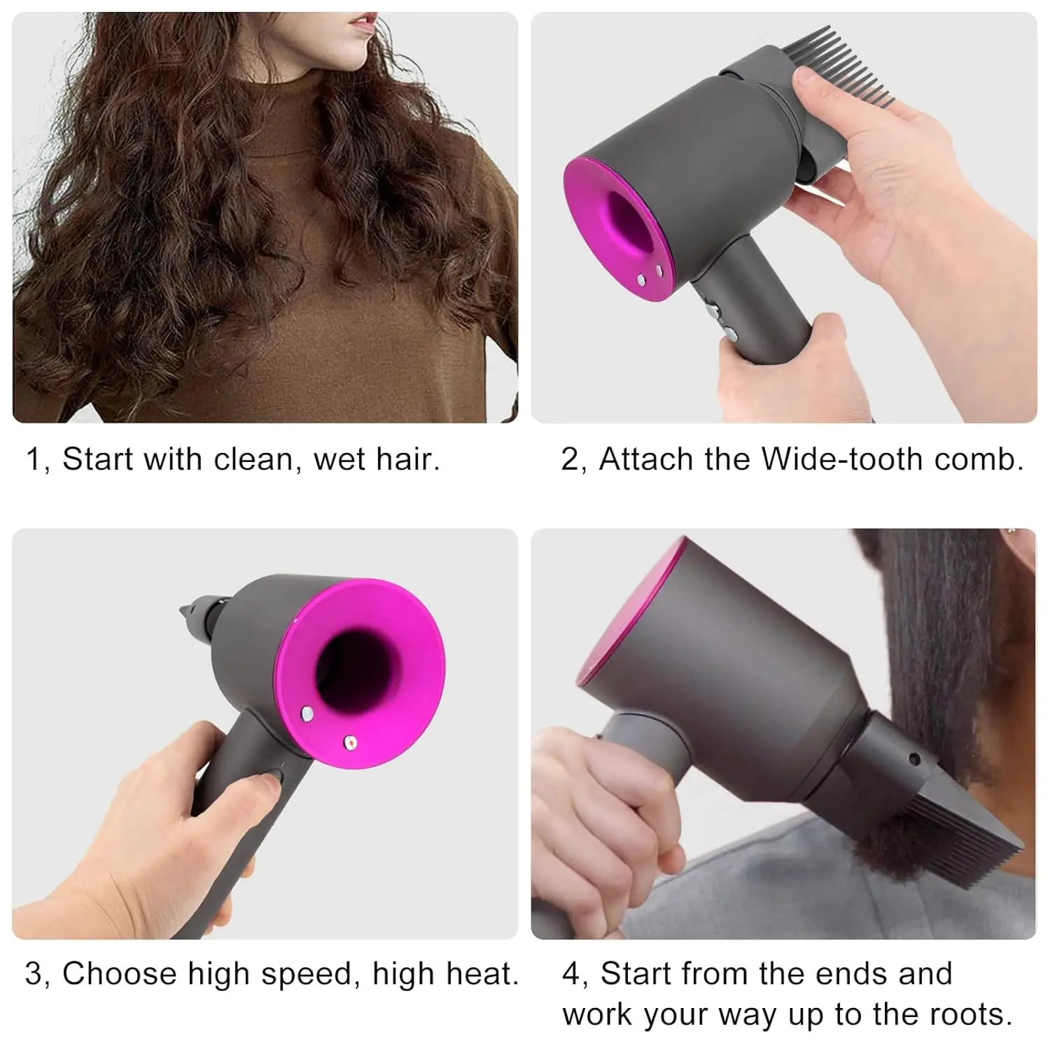 Wide Tooth Comb Attachment For Dyson Supersonic Hair Dryer HD01 HD02 HD03 HD04 HD08 (Not Suitable for Curling Irons)