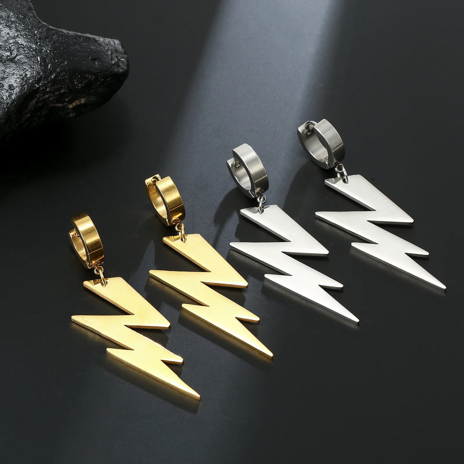 Lightning Bolt Shape Stainless Steel Drop Earrings for Women Girlfriend Party Daily Jewelry Gift Hip Hop Punk Korean Fashion New 2