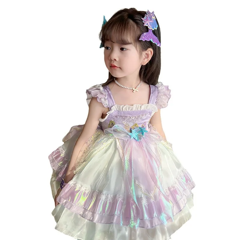 Summer new fashion little girl mermaid Lolita Princess baby bow suspender dress