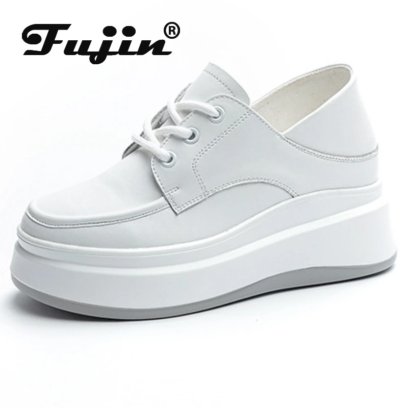 

Fujin 7.5cm New Microfiber Chunky Women Platform Wedge Sneakers Causal Walking Breathable Vulcanize Comfy Fashion Slipper Shoes