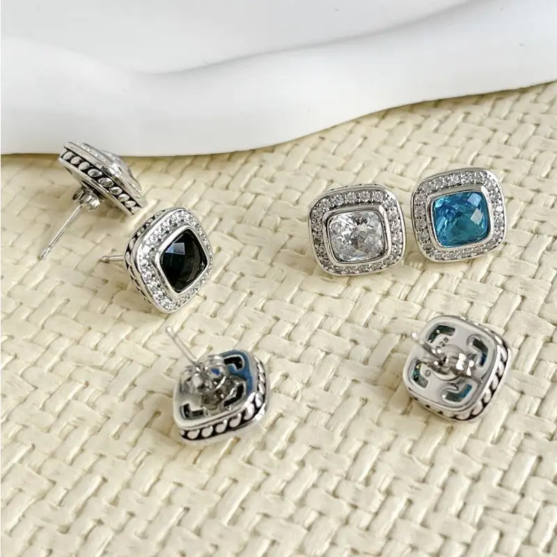 HSC DY Cable Classics Earrings in Sterling Silver with Amethyst and Pave Diamonds at Ahee Jewelers