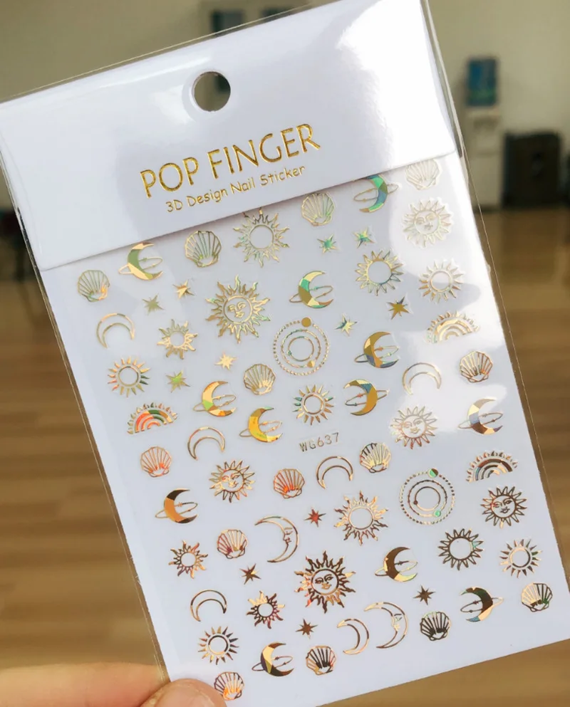 

1pcs Gold Nail Art Stickers Sliders Star 3D Moon Foil Nail Art Self-Adhesive Decal Decorat Holographic Nails Design Accessories