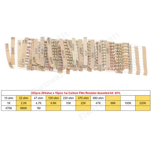1/8W 1/4W 1/2W 1W 2W 3W 5W Carbon Film Resistors Assorted Kit 5% Electronic Components DIY Color ring resistor package - Image 14