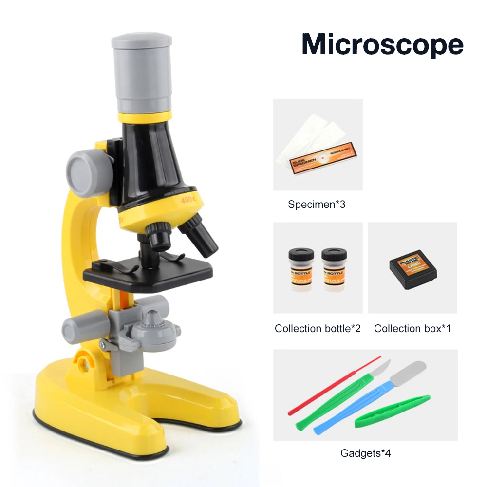 Microscopio para niños – zoom de hasta 40-1200x, kit STEM con microscopio,  diapositivas preparadas, luz LED integrada y varias herramientas operativas