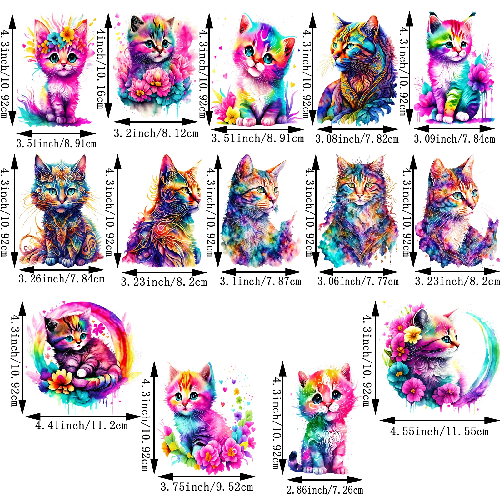 14pcs Cute Flower Cat UV DTF Transfer Stickers Waterproof for DIY Crafts 16 oz glass
