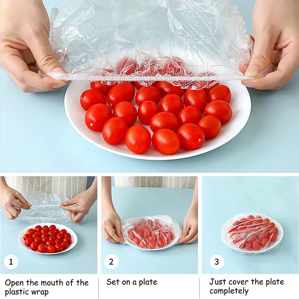 Disposable Plastic Elastic Food Covers & Bags Set, Bath Cap Style Wrap For  Leftovers, Plates, Bowls, Kitchen Supplies