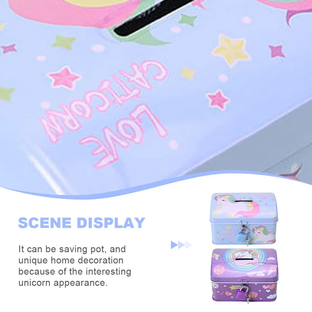 2 Dcs Unicorn Piggy Bank Rajzfilm Mentő Zár Kávé -Konténer Emléktárgy Kreatív Pénz Edény Szép Vas Imádnivaló Jar Gyermekfém - Image 4