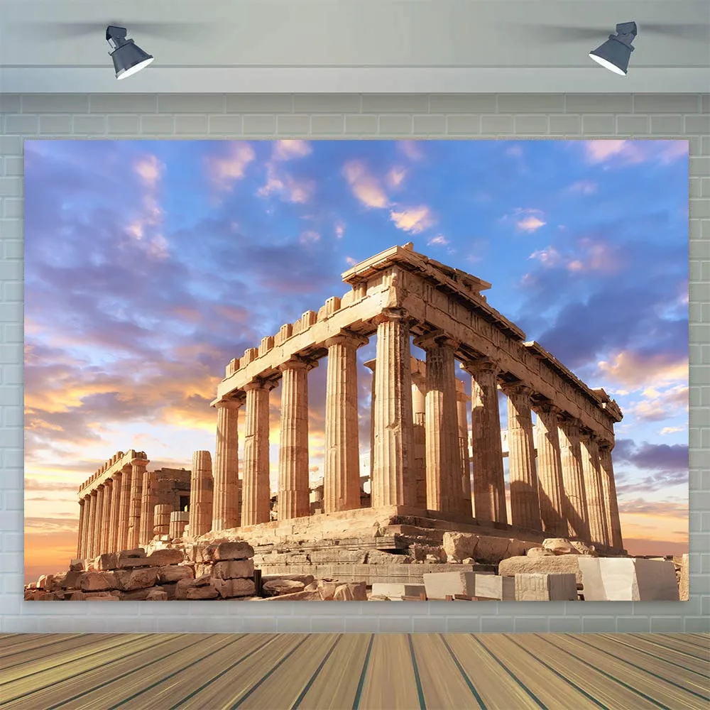 Acropolis of Athens Backdrop Parthenon Temple Ruin Photography Background Ancient Greece Palace Birthday Party Decoration Poster