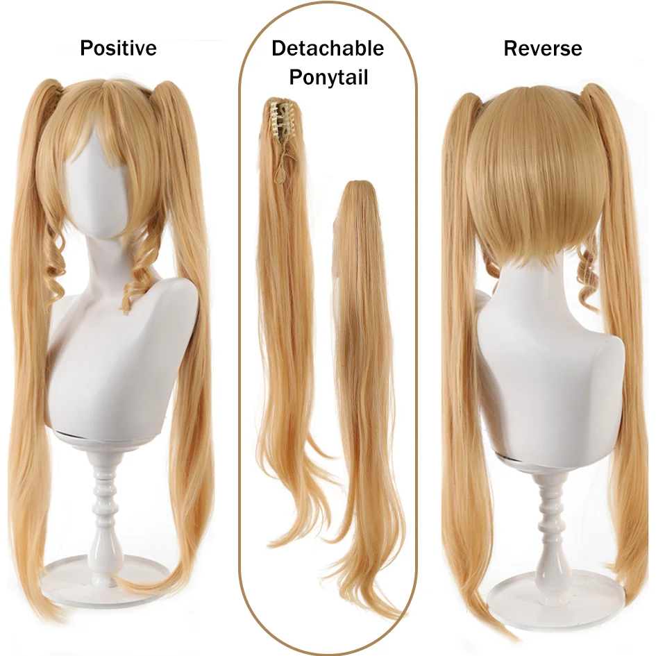 synthetic 32 inch Lolita extra long double ponytail wig headgear cosplay hime style princess cut myrtle lo maiden Christmas gift