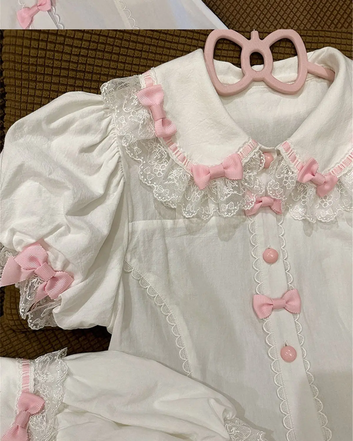 Japanese Lolita Blouses Women Peter Pan Collar Summer Shirt Tops Girls Puff Sleeve Blouse
