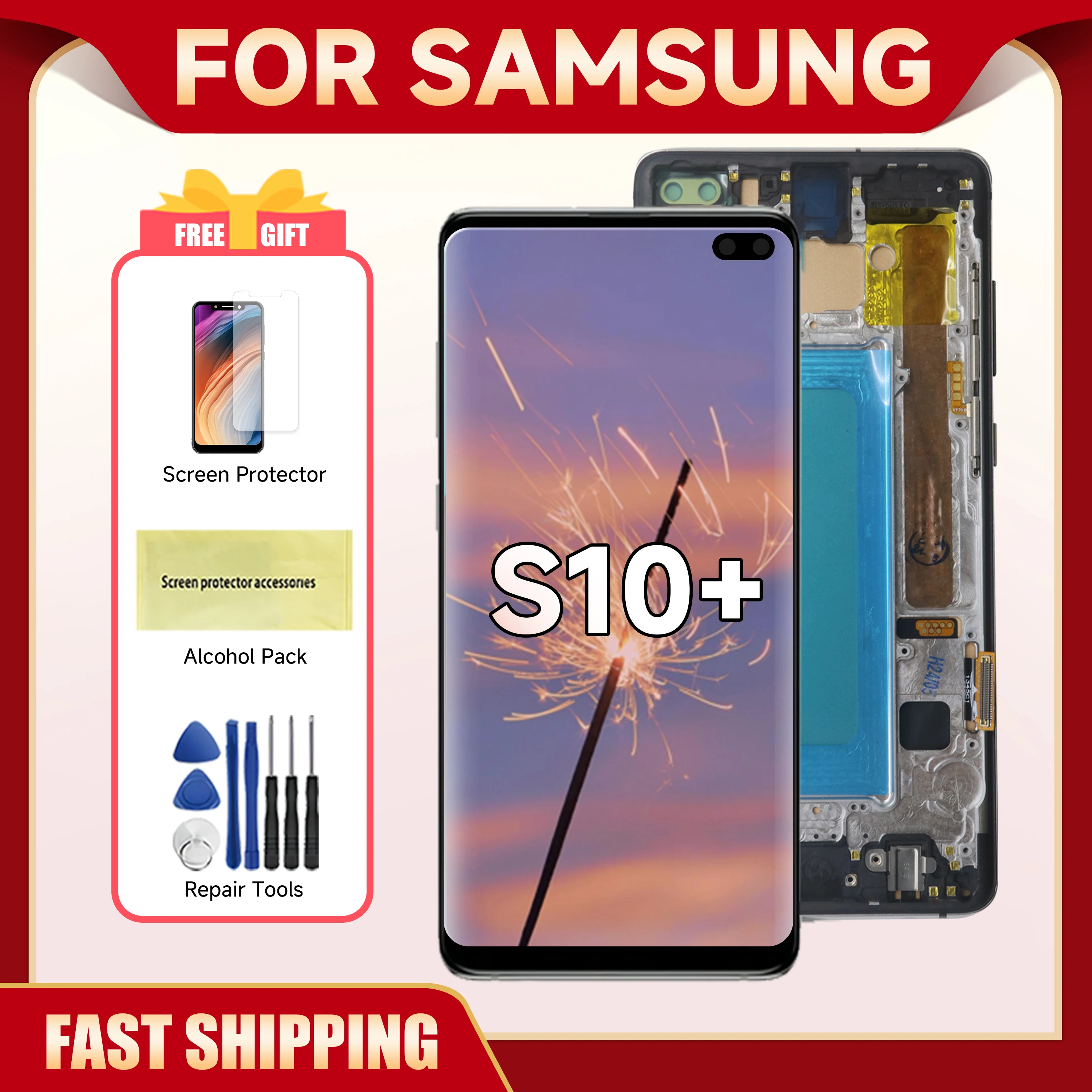 LCD Display Screen S10 Plus with frame for SAMSUNG S10+ G975 G975F/DS Replacement