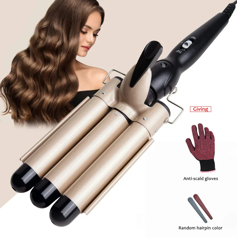 3 in 1 Curling Iron 25/32mm Heats Up Fast Tourmaline Ceramic Triple Barrels Beach Waves Curling Iron Egg Roll Hair Styling Tool электрощипцы bellissima my pro beach waves gt20 100