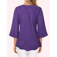 Plus Size 1XL-5XL Women's Fashionable V-neck Casual Ruffle Edge 3/4 Sleeve Loose and Comfortable Shirt - Image 4