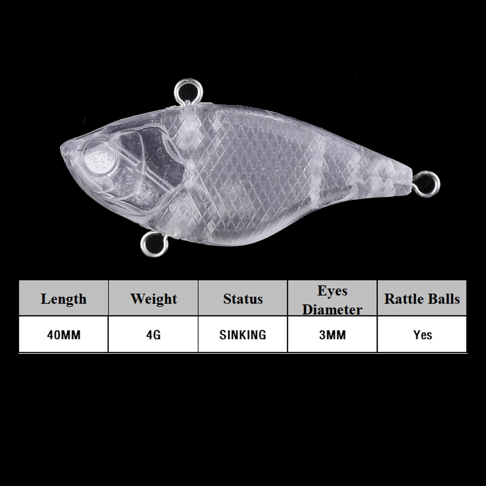 Chan’sHuang 20PCS Unpainted Blanks Bait 40mm 4g Rattles Vibration Lipless  Crankbaits DIY Handmade Artificial Fishing Lure Tackle