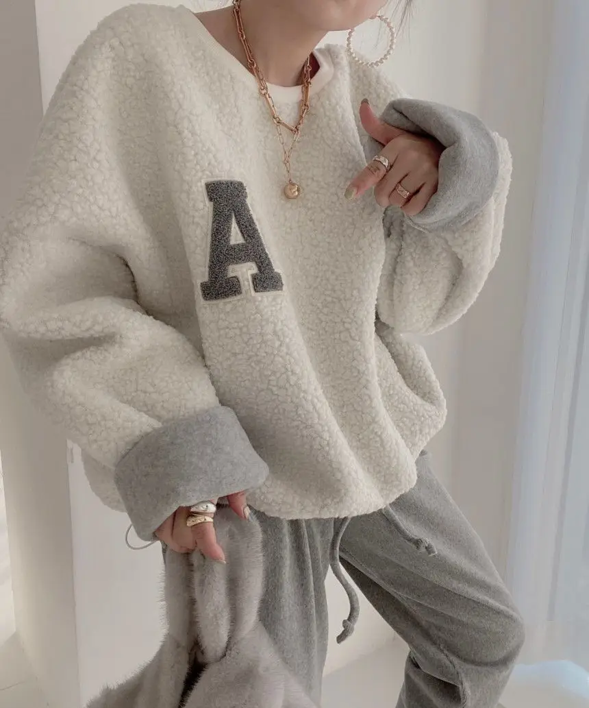 Chic Letter Decoration Sweatshirt: Women's Winter Pullover - true deals club