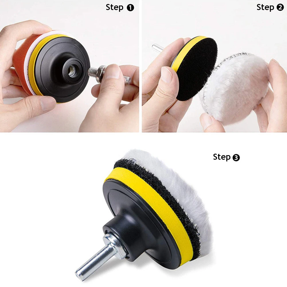 Car Polishing Disc 1/11Pcs/Set Self-Adhesive Buffing Waxing Sponge 3inch Wool Wheel Polishing Pad for Car Polisher Drill Adapter