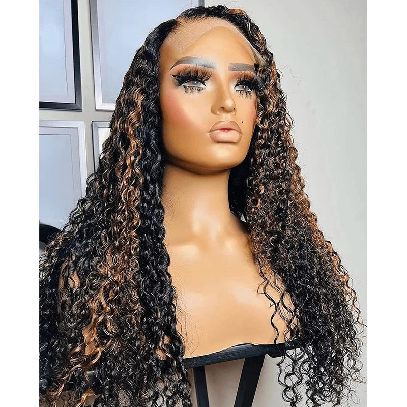 Soft Glueless 26 Inch Highlight Blonde Kinky Curly European Jewish Human Hair Wig HD 13x4 Lace Front For Women With Baby Hair