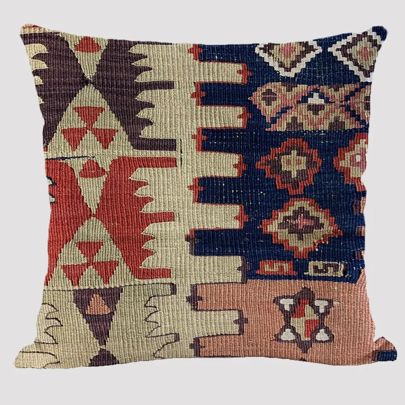 Bohemian Patterns Linen Cushions Case Multicolors Abstract Ethnic Geometry Print Decorative Pillows Case Living Room Sofa Pillow 