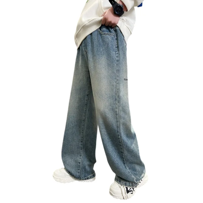 2026 Autumn New Children letters Denim Pants Children Loose Casual Cotton Casual Trousers Korean Style Teens Boys Straight Jeans 6