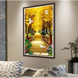 Handmade DIY Embroidery Set - Small Bridge Forest Landscape Wall Art - 1CT 76x145cm (54 Colors Thread)