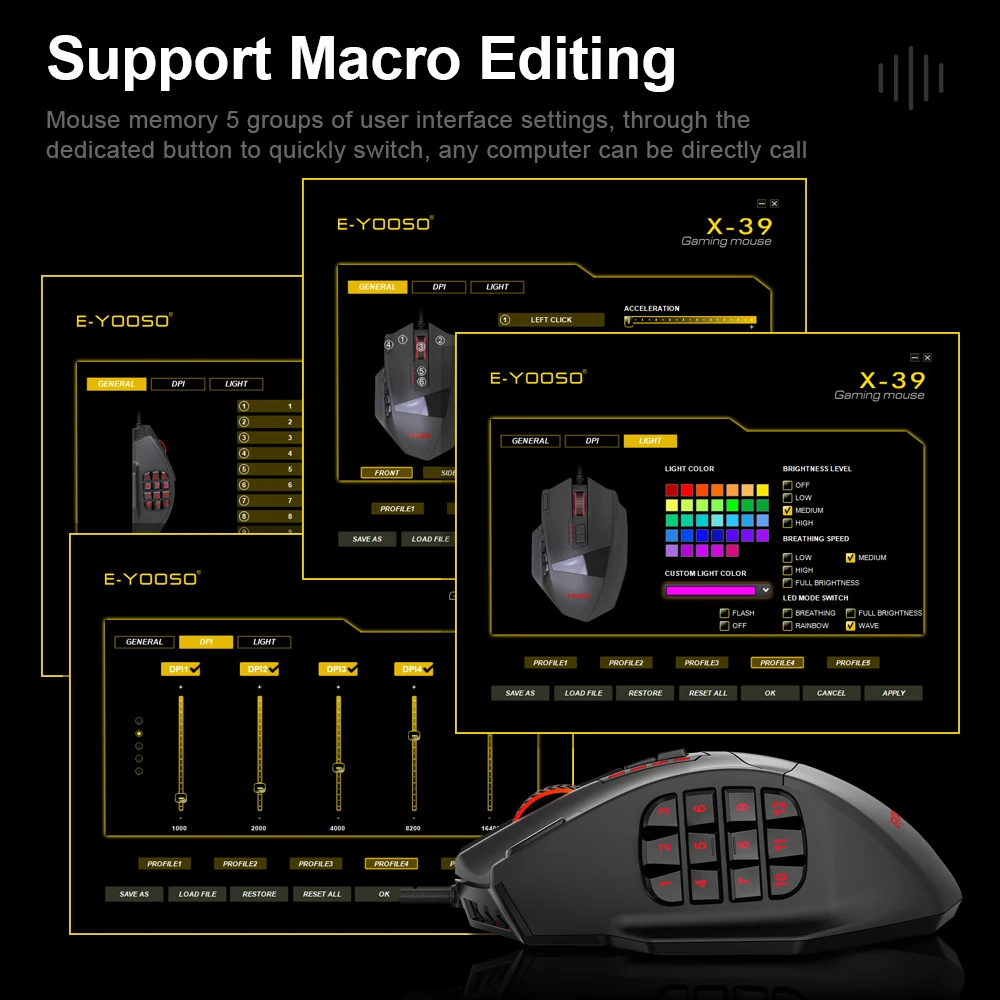 USB Wired RGB Gaming Mouse 16400 DPI 19 buttons programmable for Computer PC Laptop