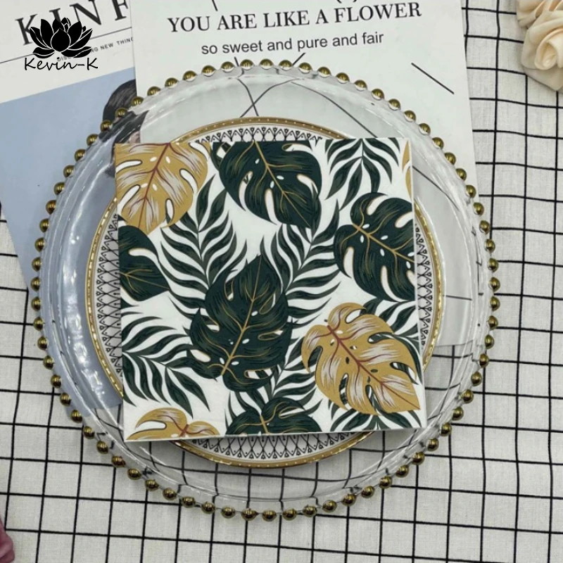 Colourful Printed Napkins Leaves 2 Layers Wood Pulp Paper Folding Disposable Paper Placemats Party Napkins 20pcs/pac 33cm