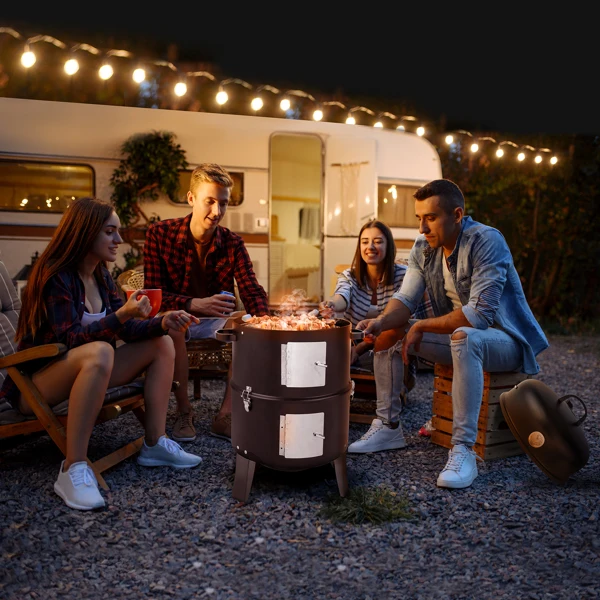 47*41.5*82cm 黑色 双层 圆筒型 烟熏炉 不锈钢门+铁制 碳烤炉-25