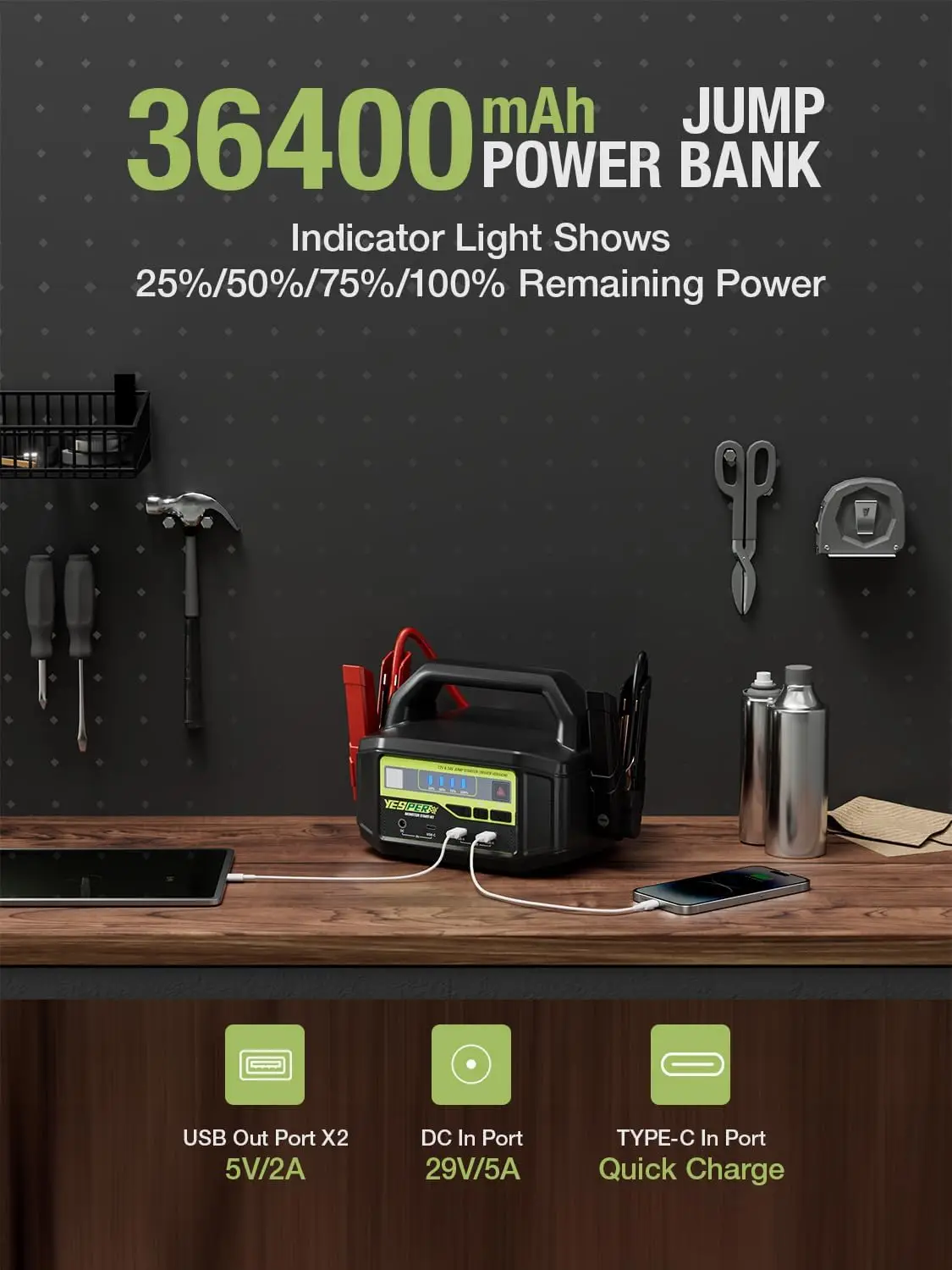 YESPER 24V/6000A Peak Jump Starter – An All-in-One Device for Jump Starting & Charging, Suitable for Cars and Trucks