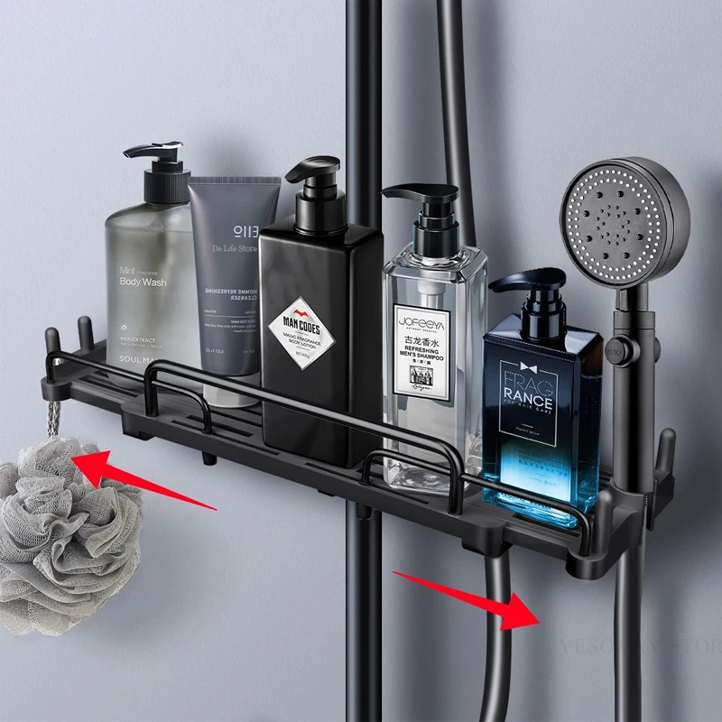 Hanging Shower Storage Holder Telescopic Bathroom Shelf Pole Shelves