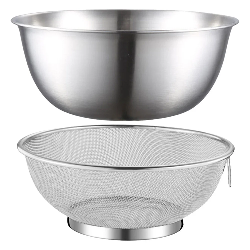 

Stainless Steel Colander Bowl Set Kitchen Strainer Washer Drainer Basket Basin Vegetable Fruits Pasta Salad Mixing Food