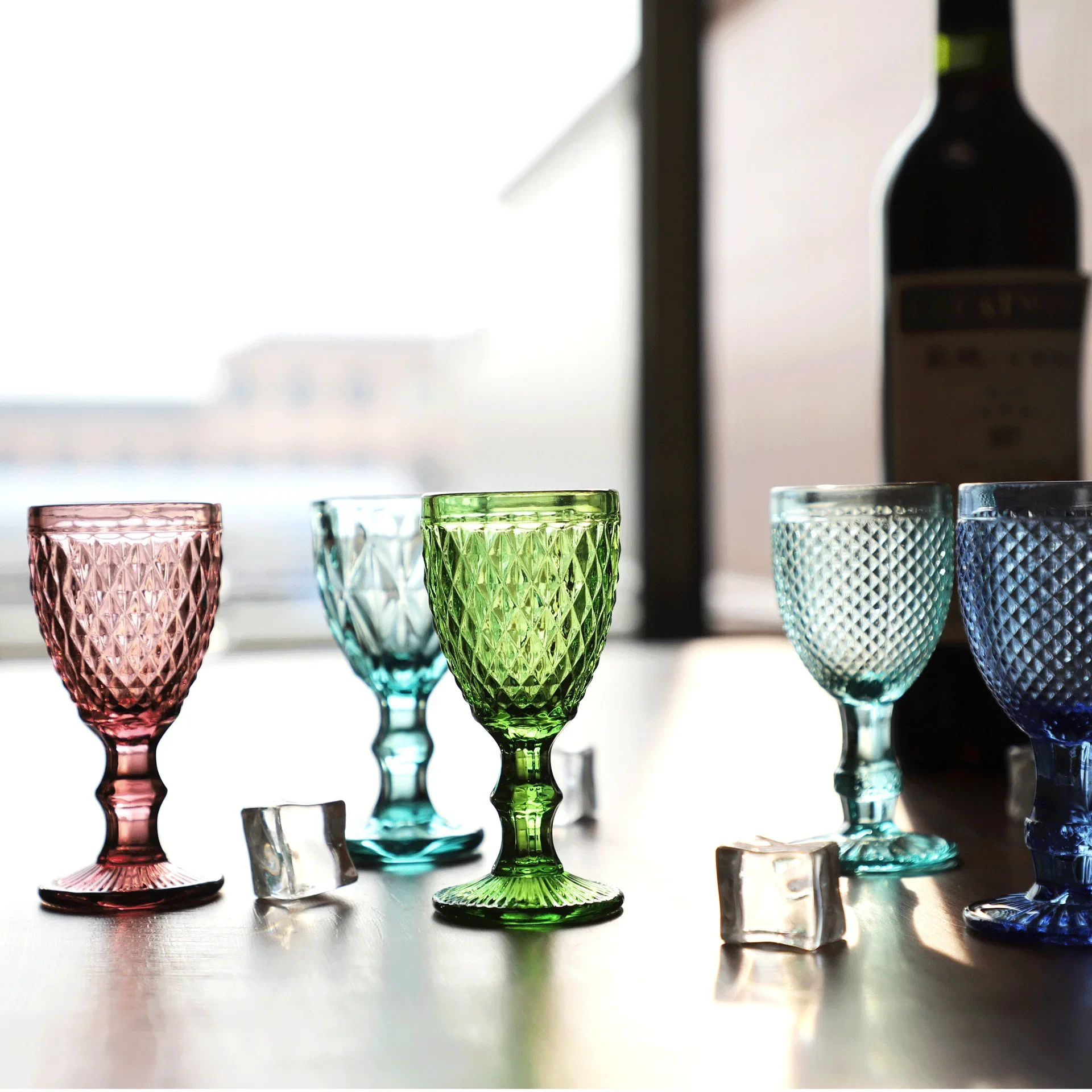 Vintage Embossed Goblet Shot Glass Cups Set 50ml 6 Pieces Pack For Wine Spirit Soju Alcohol