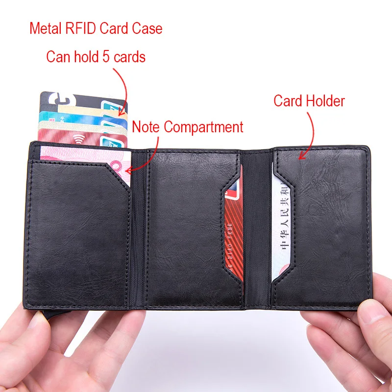 Magnetem RFID blokování karta držák wallets muži hubený štíhlý cartera kůže devizy taška malý pánský černá walet mini wallets pro muži