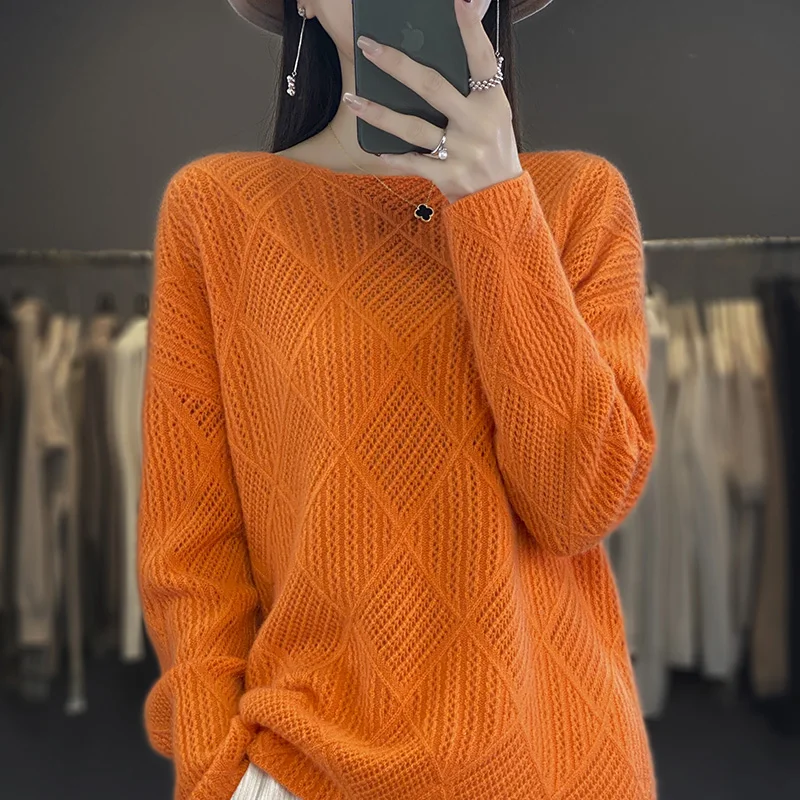 

2023 Autumn/Winter New 100% Wool Cashmere Sweater Women's O-Neck Casual Pullover Korean Loose Knitted Fashion Soft Women's Top