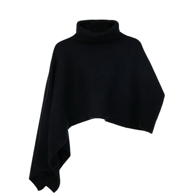 

High Collar Irregular Pullover Sweater Cape Women's Tops Sleeveless Autumn And Winter Outer Tower Turtleneck Knitted Scarf Neck