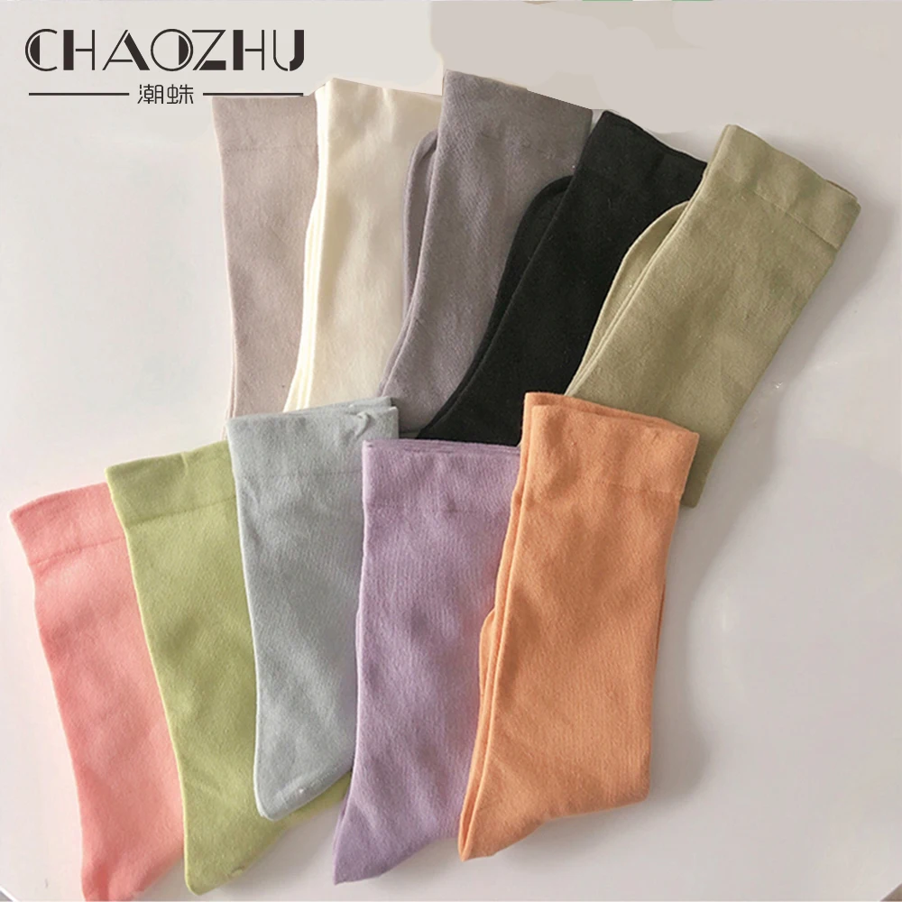 

CHAOZHU Women 4 Pairs Basic Daily Socks Solid Colors High Quality 90% Cotton Soft Lady Girls Fashion Morandi Color Sock Weeky