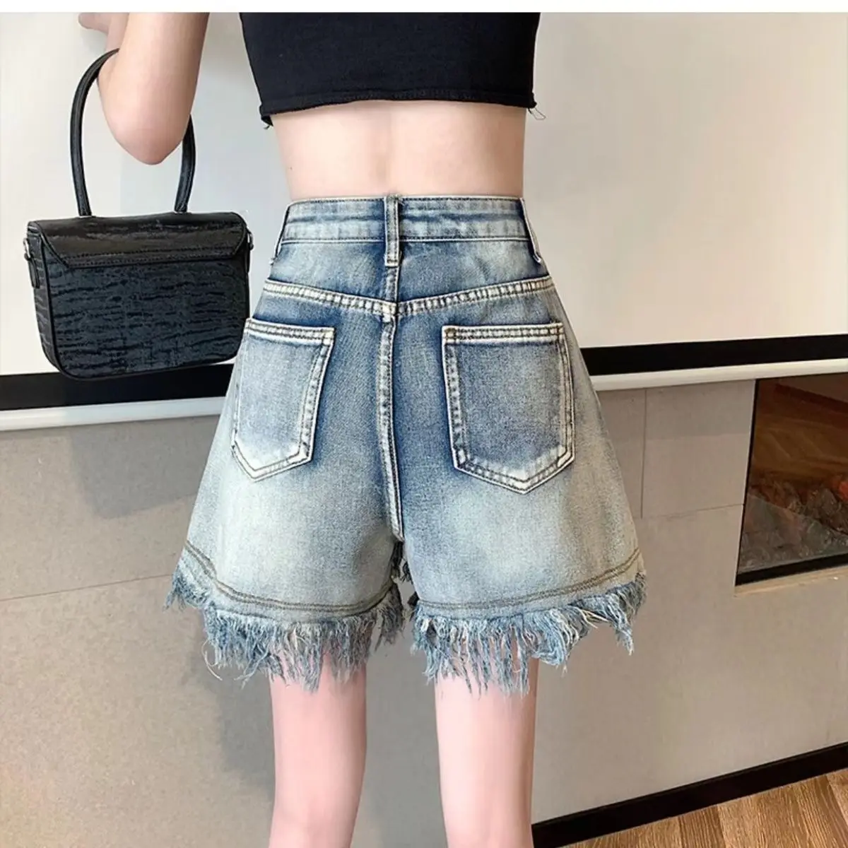 Women's High Waist Denim Shorts, Loose and Thin Coats, Tailored Pink, Fitness Sports, Large Size, Summer, New, 2023