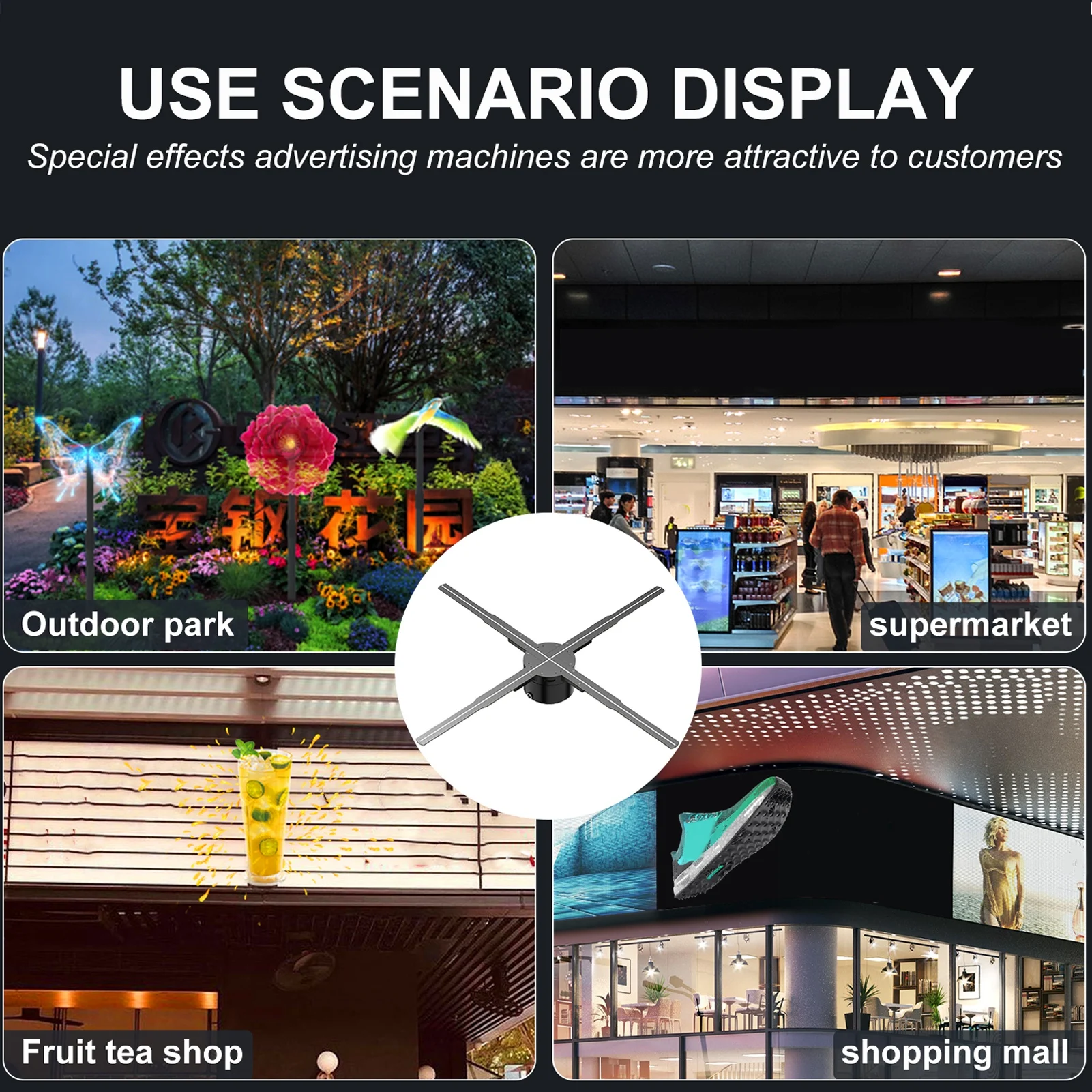 3D 홀로그램 선풍기 HD 722 LED 지지대 폰 앱, PC 와이파이 홀로그램 광고 디스플레이, 원격 100-240V, 24.2 인치