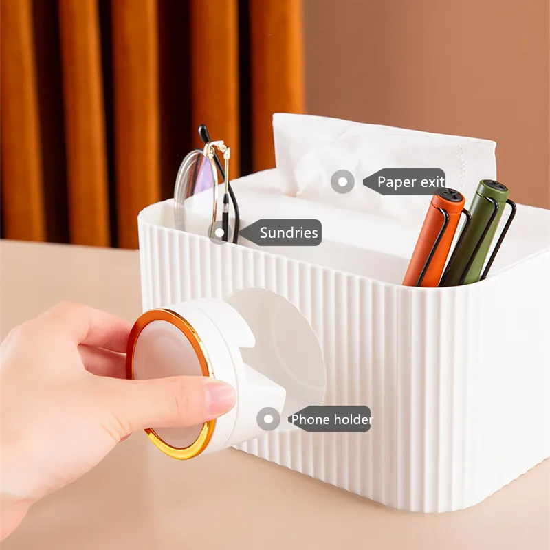 Multifunctional Tissue Boxes Cover Napkin Phone Holder Home Office Organization Pen Remote Storage Wipes Case Desk Organizer_voghion.com