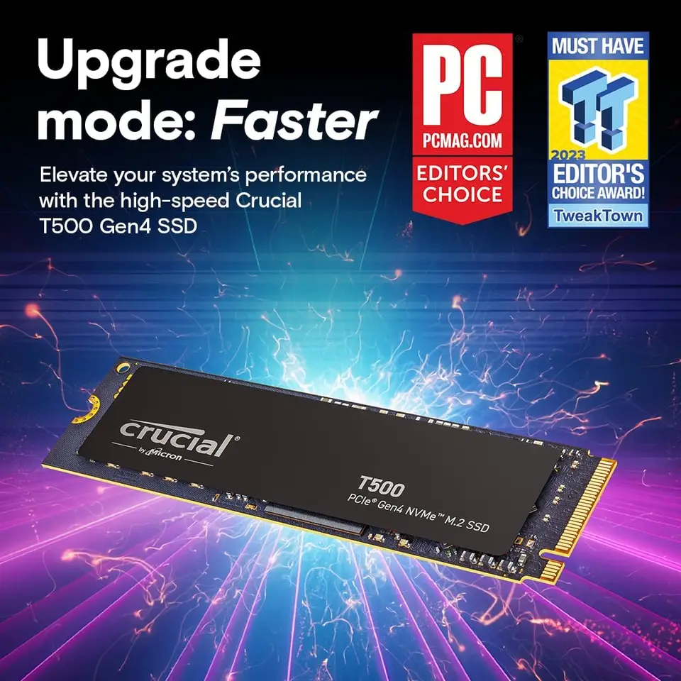 Crucial T500 SSD 4To PCIe Gen4 NVMe M.2 SSD Interne Gaming, jusqu’à 7000 Mo/s, TLC NAND