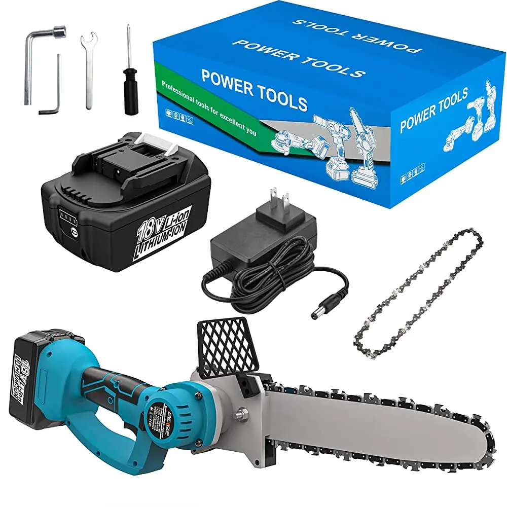

HOT Mini Electric Chainsaw Cordless Handheld Pruning Saw Portable Home Garden Logging Power Tool 18V Lithium Battery Wood Cutter