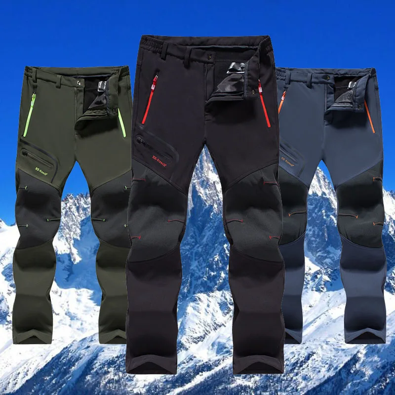 

Men Softshell Fleece Pants Hiking Camping Fishing Trekking Waterproof Cargo Pants Winter Casual Warm Outdoor Sport Trousers
