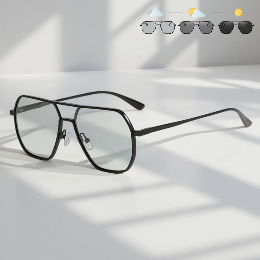 Chic Photochromic Metal Sunglasses - Fashionable Polarized Anti-Glare UV400 Shades