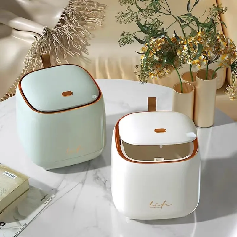

Mini Cute Pressing Desktop Trash Can, Double-Layer, Coffee Table, Bomb Cover, Storage Bucket, Press Flip Paper Basket, 5L