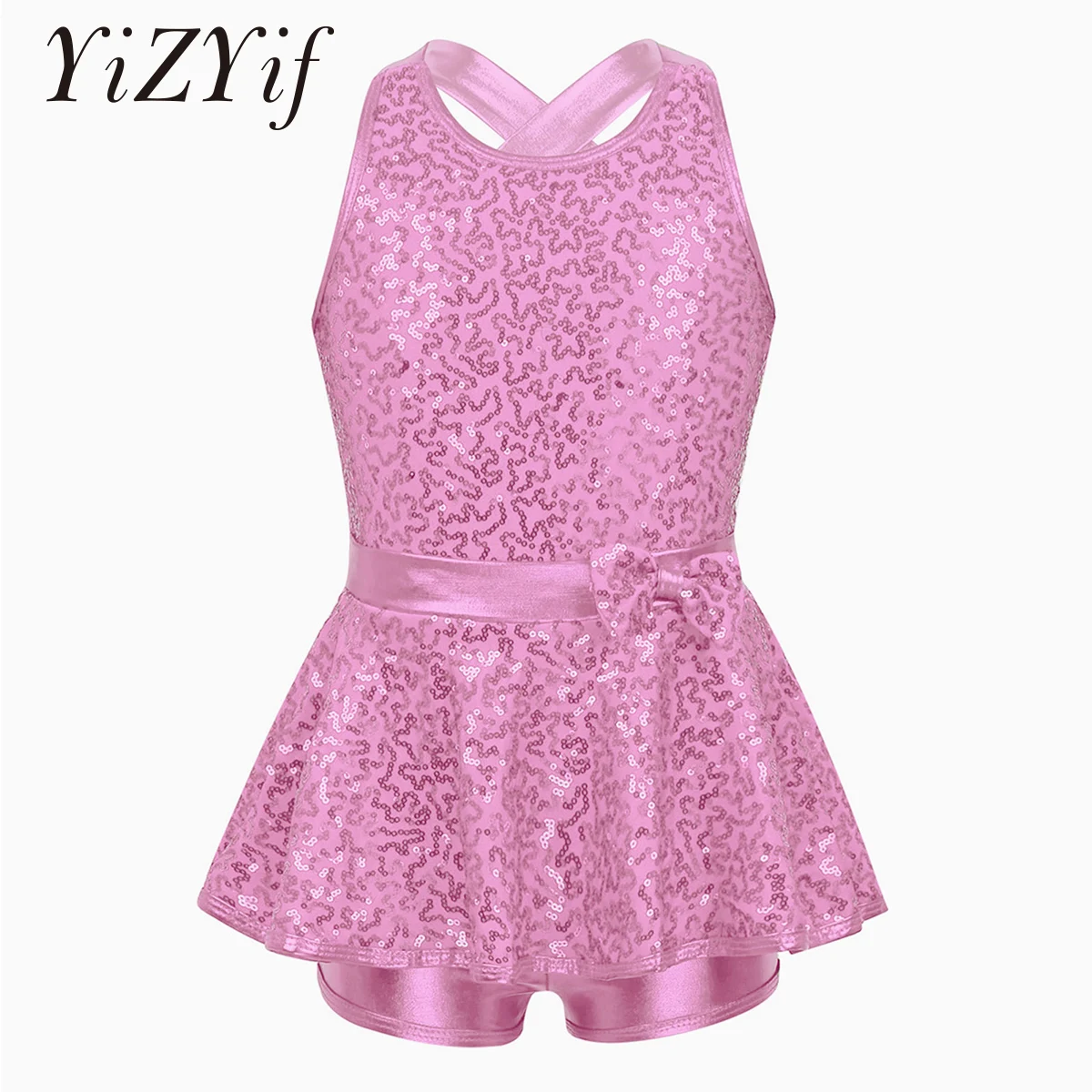 

Детское балетное танцевальное трико для девочек, джазовое женское платье, одежда без рукавов с блестками, с перекрестной спиной и бантом