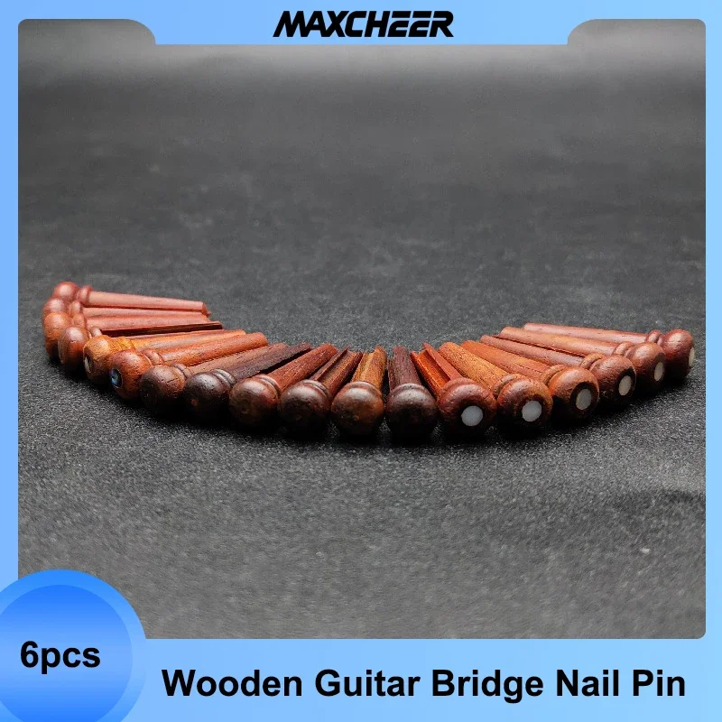 

6pcs Pure Cocobolo Wood Acoustic Guitar Bridge Pins with Colorful Abalone Pearl Dot Inlay Durable Guitar String Nails Pin
